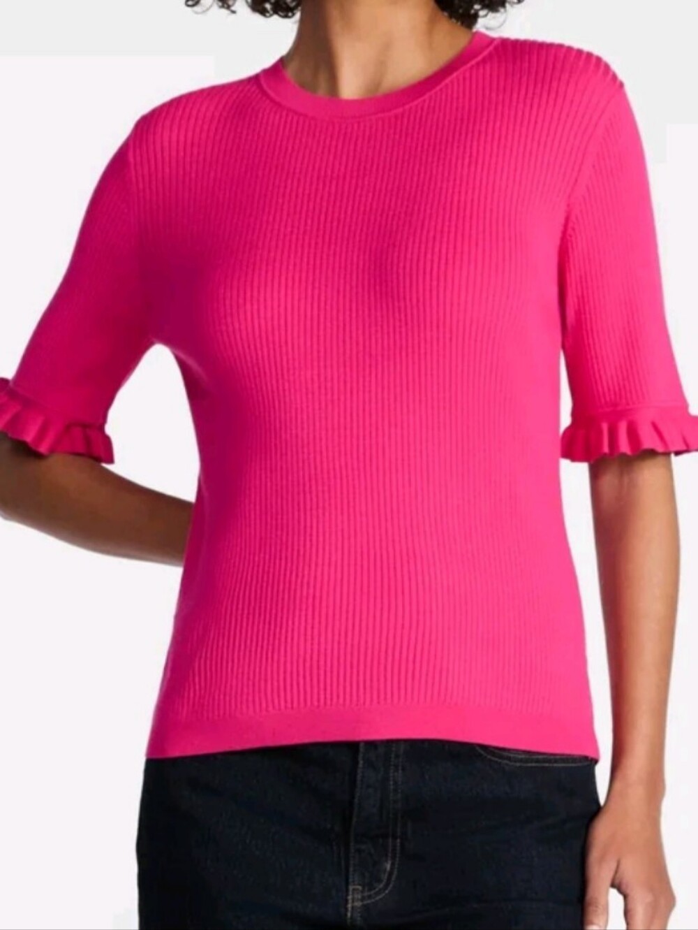 Time and Tru Women's Size XL (16-18) Ribbed Sweater w/Flounce Sleeves NWT Pink